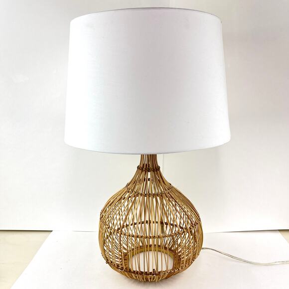 Kouboo Luhu Cane Rib Bulb Table Lamp with White Shade